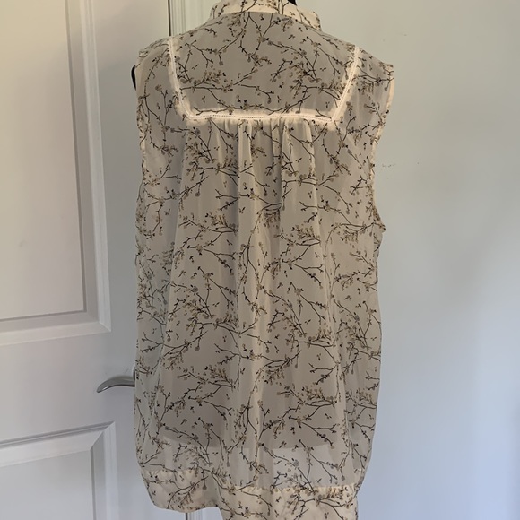 PURE ALFRED SUNG CREAM SLEEVELESS FLORAL SHELL TOP , RUFFLE DETAIL  XL - Picture 3 of 7